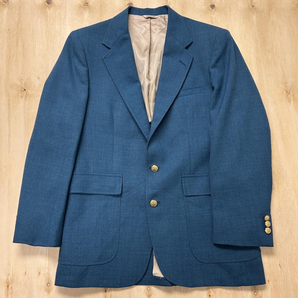 Vintage 80s Wall Street Collection Blazer Mens 40 Blue Solid 2 Button Sport Coat